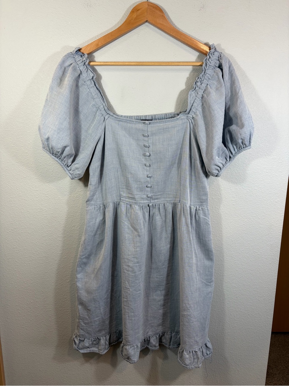 Who What Wear Light Blue Chambray Puff Sleeve Mini Dress M